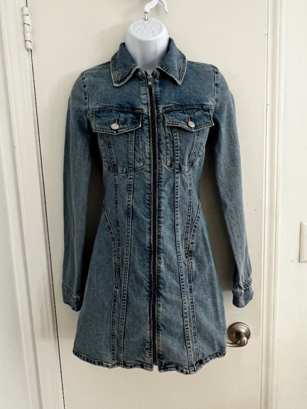 Zara Denim Zip Front Mini Dress Size XS